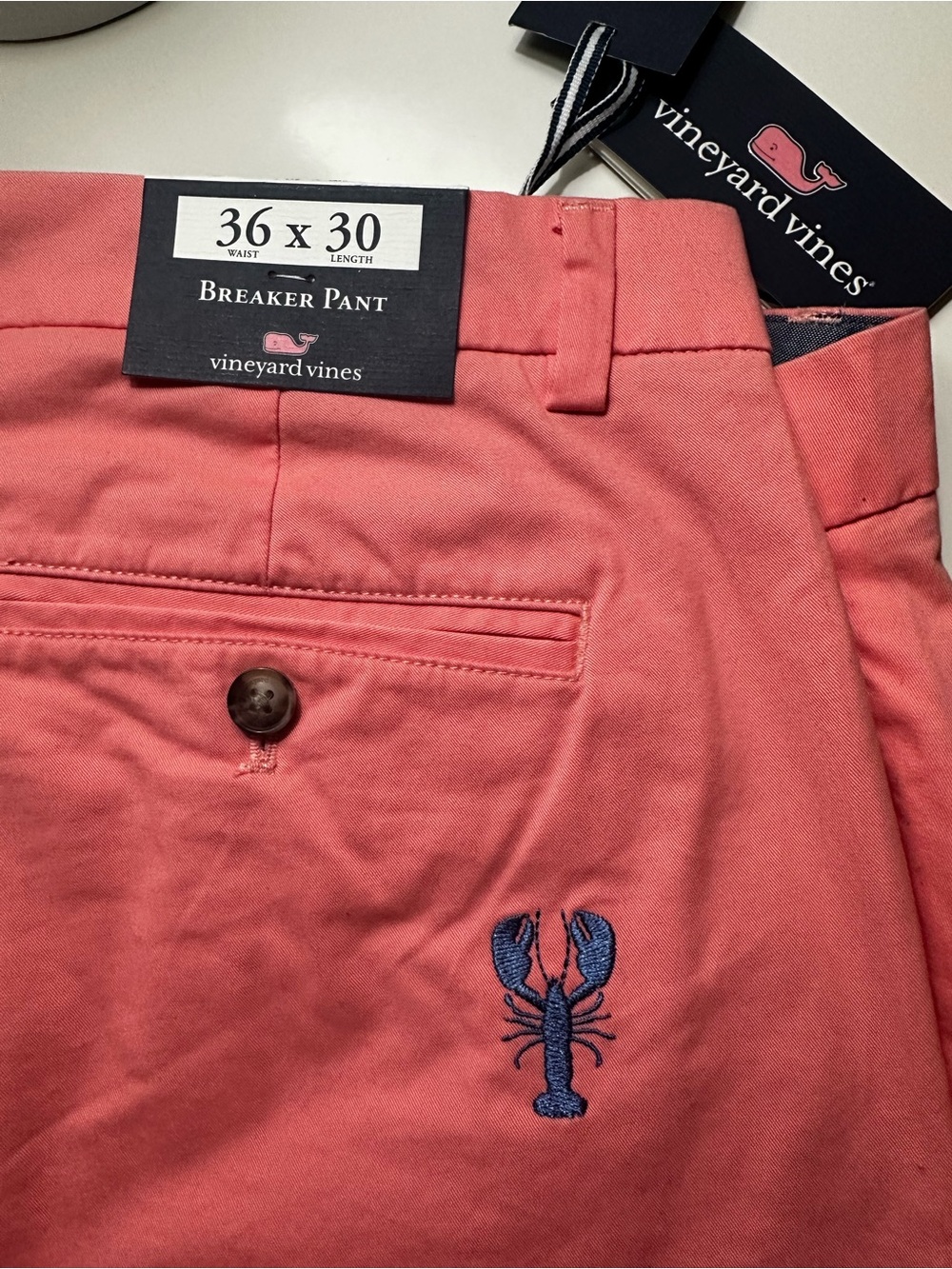 Vineyard Vines Coral Pants with Navy Lobster Embroidery